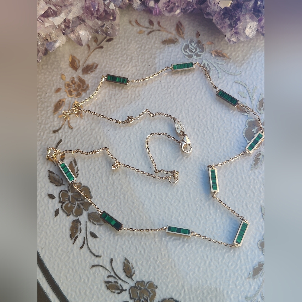 ✨SOLD✨ Elegant 14k Gold Malachite Bar Necklace